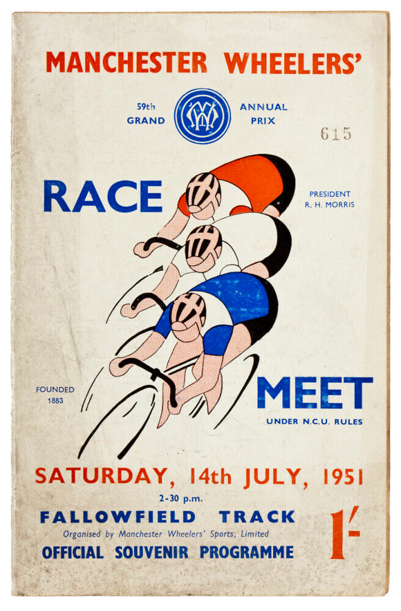 Programme for Manchester Wheelers' Race Meet at Fallowfield Track, 14 July 1951