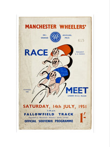 Programme for Manchester Wheelers' Race Meet at Fallowfield Track, 14 July 1951